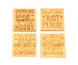 Wine Funny Engraved Coasters, Set of 4