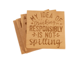Wine Funny Engraved Coasters, Set of 4