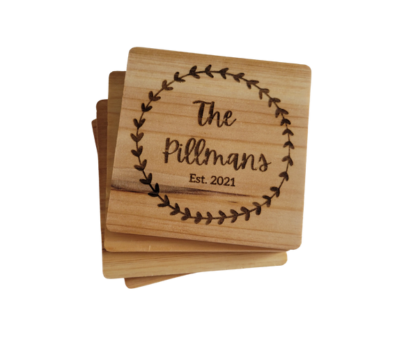 Personalized Couple Coasters, Wood Square Set of 4